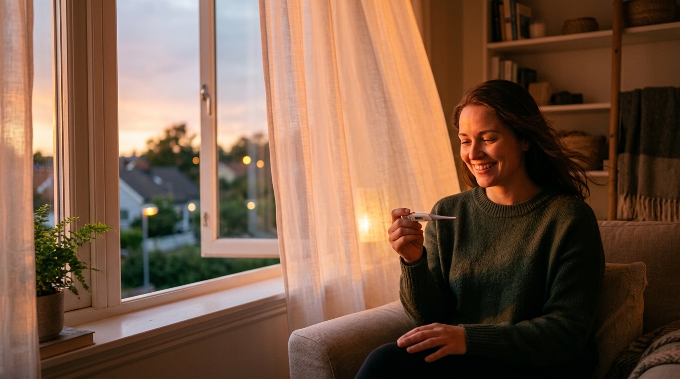 Personne vérifiant la température le soir près d'une fenêtre