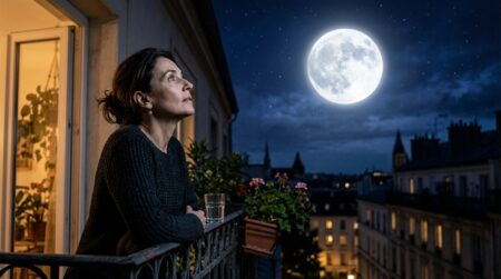Personne regardant la pleine lune la nuit