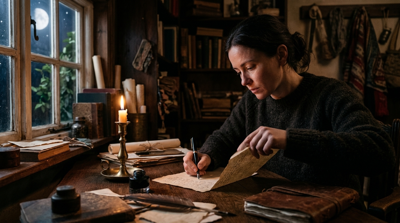 Rituel d'écriture à la bougie sous la pleine lune