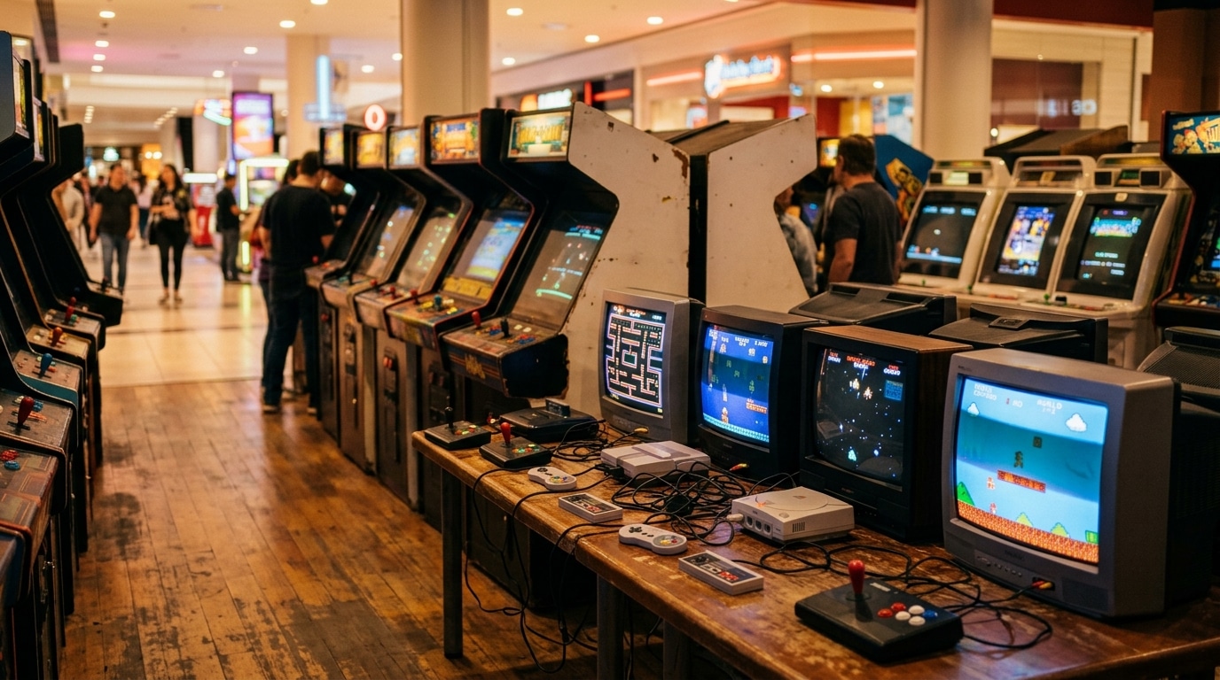 Console et écran de jeu vidéo rétro exposés