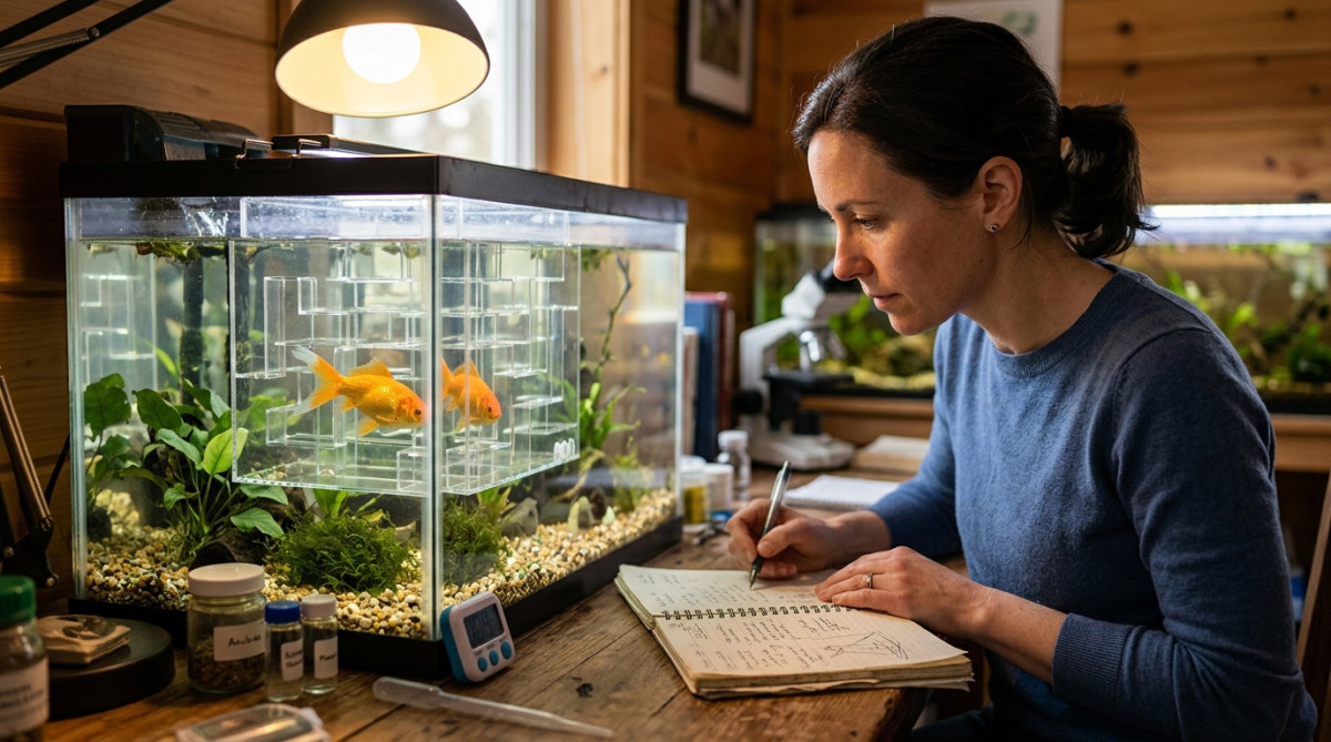 Poisson rouge dans un labyrinthe d'expérience scientifique