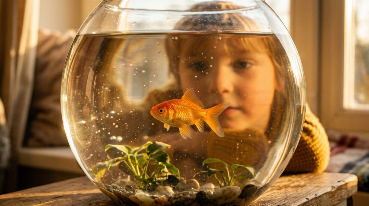 Poisson rouge nageant dans un bocal en verre