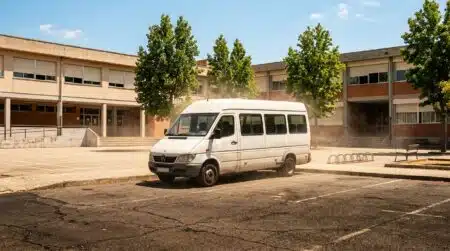 Minibus de crèche garé au soleil au Portugal