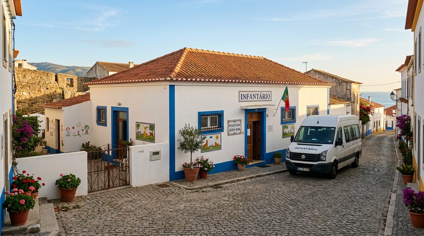 Crèche portugaise avec minibus stationné dehors