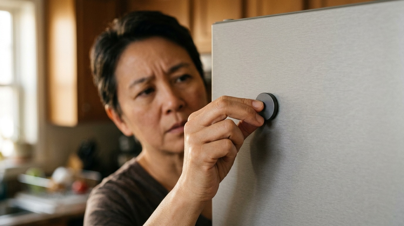 Main retirant un aimant décoratif de la porte du réfrigérateur