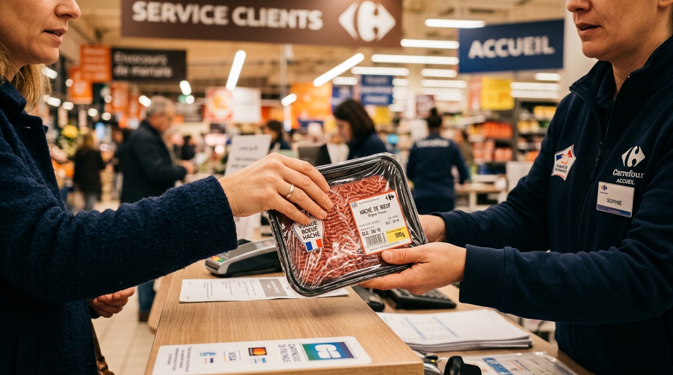 Client rapportant un produit rappelé au supermarché