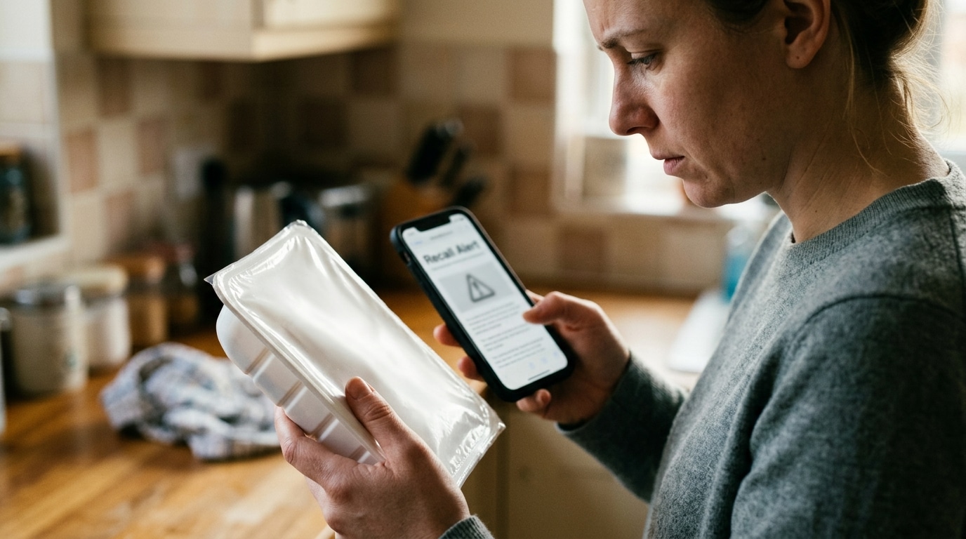 Personne vérifiant une alerte de rappel alimentaire