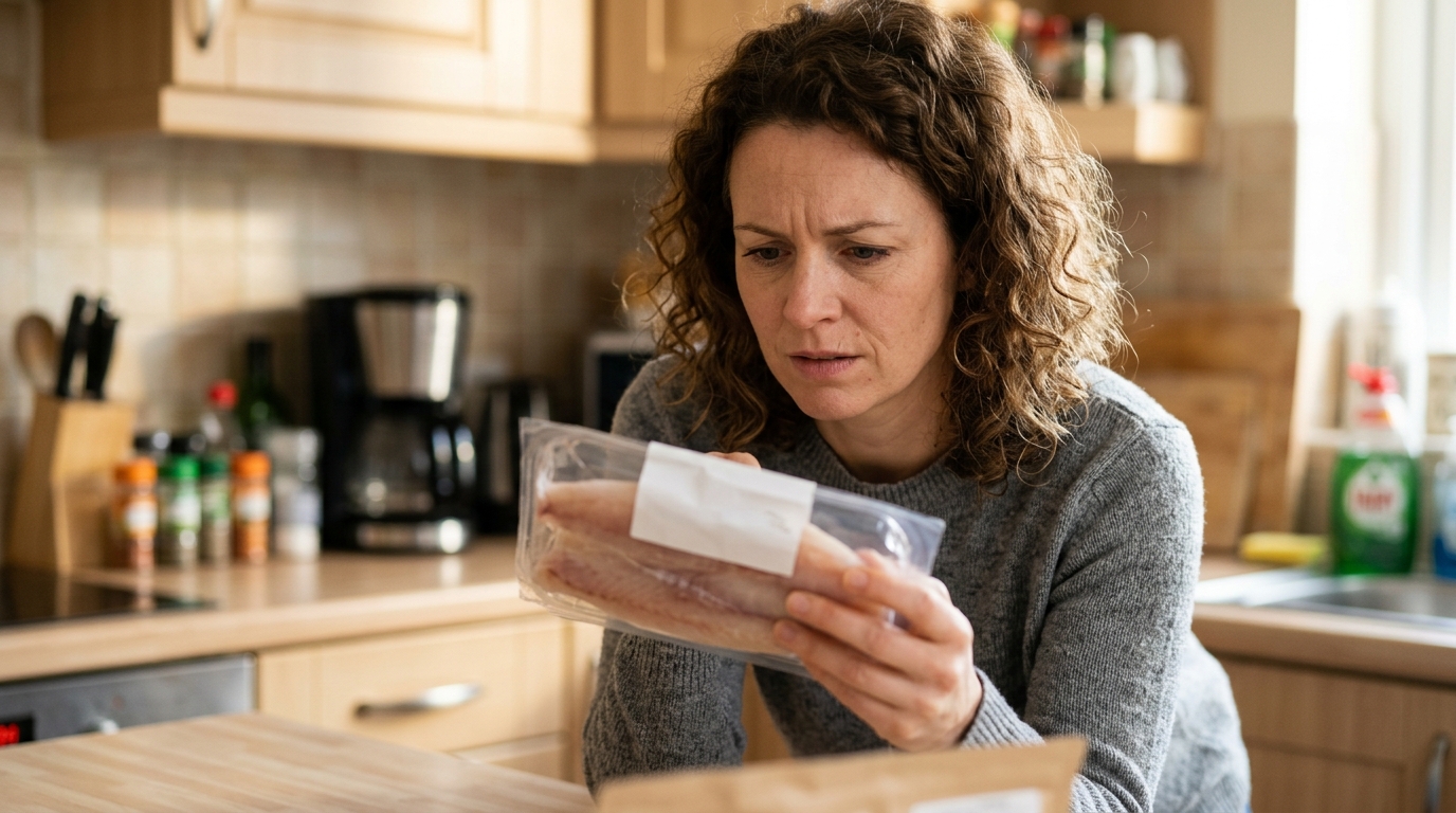 Personne inquiète lisant une étiquette alimentaire