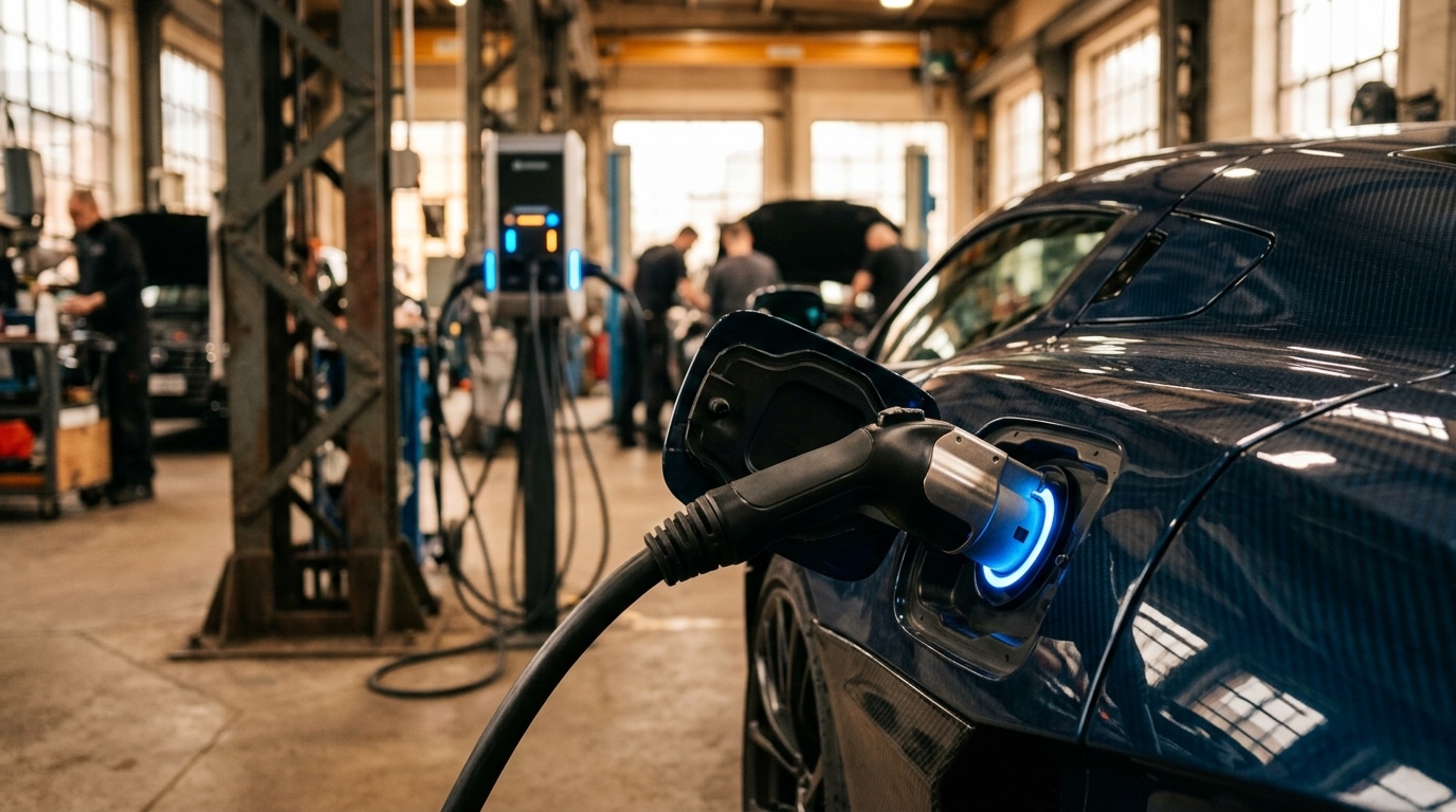 Câble de recharge rapide branché sur véhicule électrique