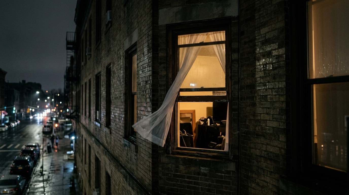 Fenêtre d'appartement du 3e étage la nuit