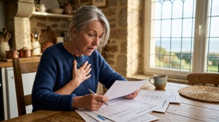 Femme regardant son relevé de carrière à table