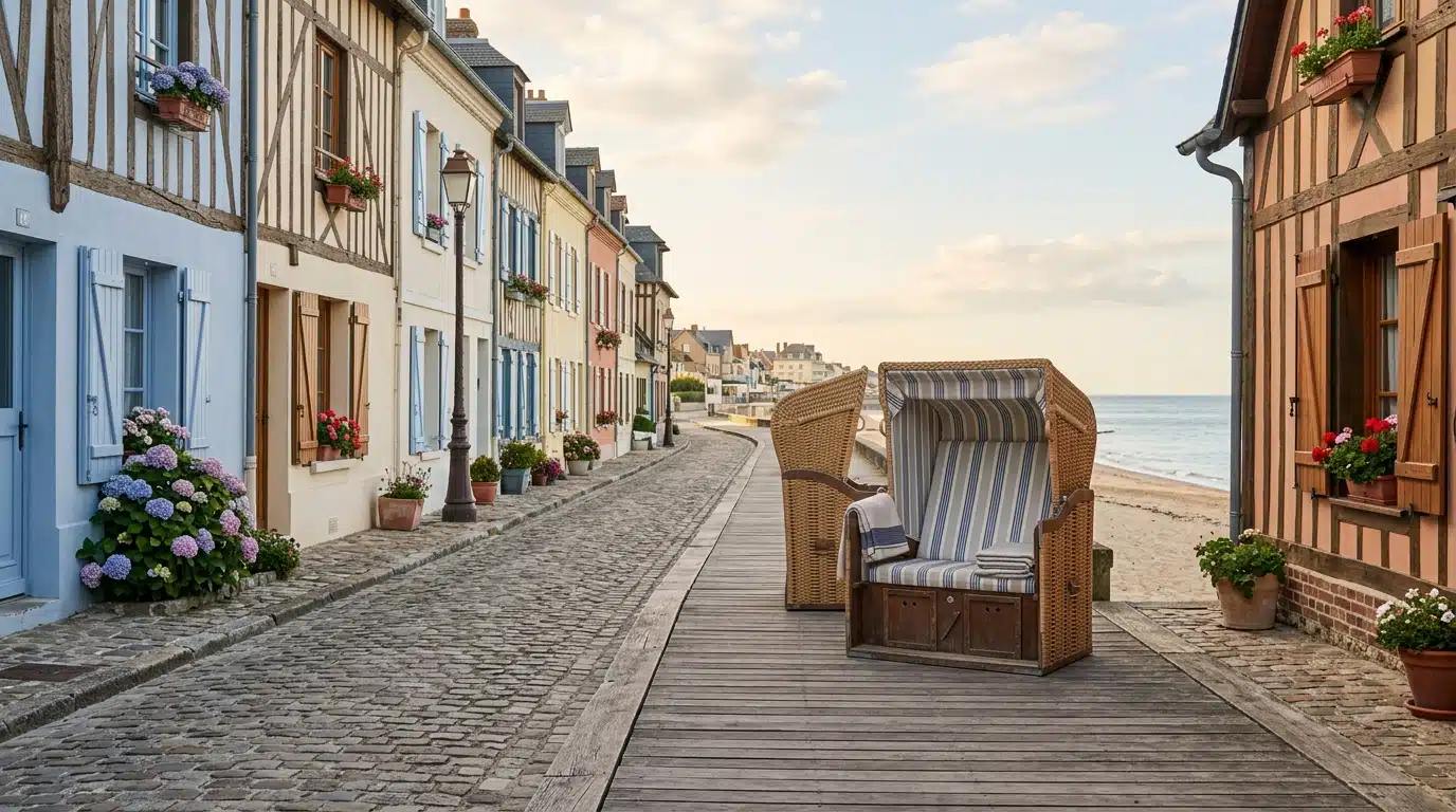 Rue calme de bord de mer à Cabourg en Normandie