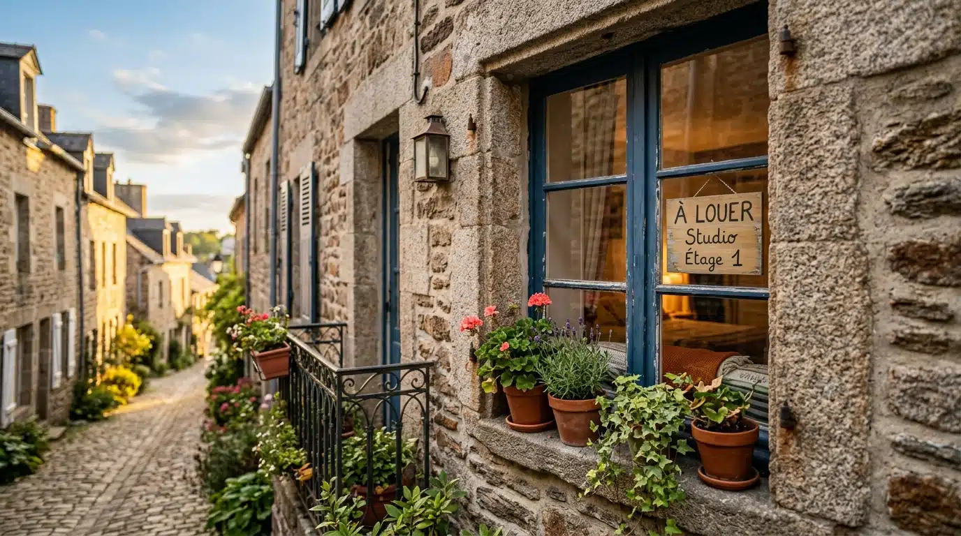 Fenêtre de studio à louer dans une ville française
