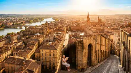 Rue ensoleillée à Bordeaux sous forte chaleur estivale