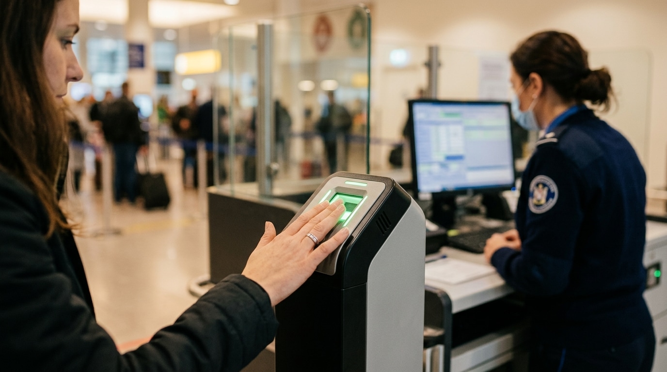Prise d'empreintes digitales au contrôle frontalier biométrique