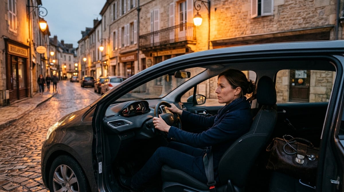 Sage-femme au volant en tournée à domicile