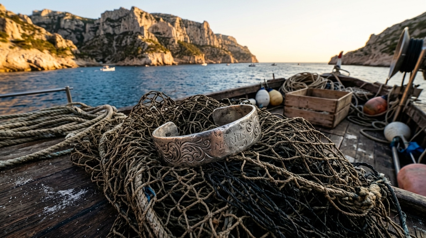 Gourmette en argent retrouvée dans un filet de pêcheur