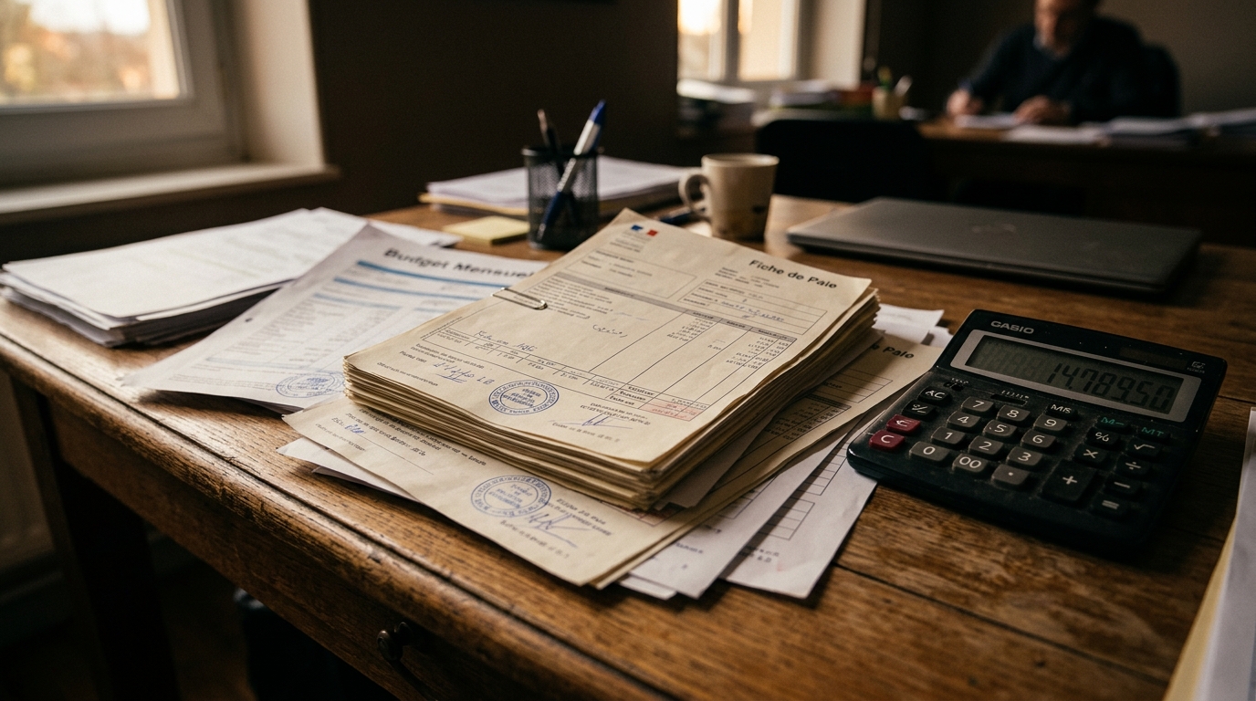 Documents administratifs et calculatrice sur un bureau