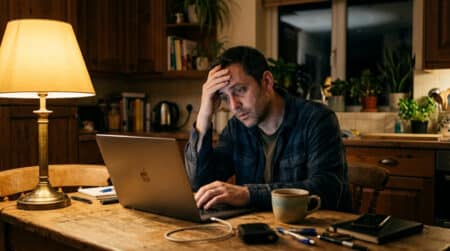 Salarié épuisé suit une formation en ligne le soir