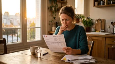 Salarié inquiet examine sa fiche de paie