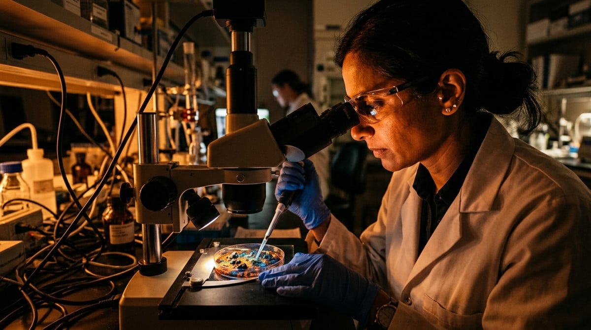 Scientifique examinant des micrométéorites en laboratoire