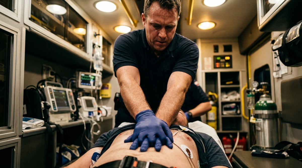 Secouriste effectuant un massage cardiaque en urgence