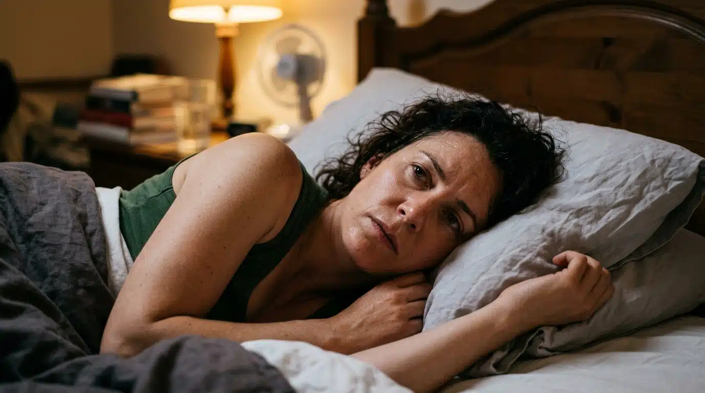 Personne allongée éveillée dans son lit la nuit