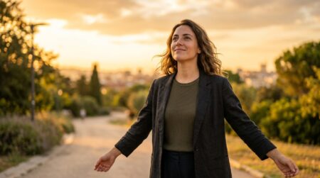 Personne regardant le ciel avec confiance au coucher du soleil