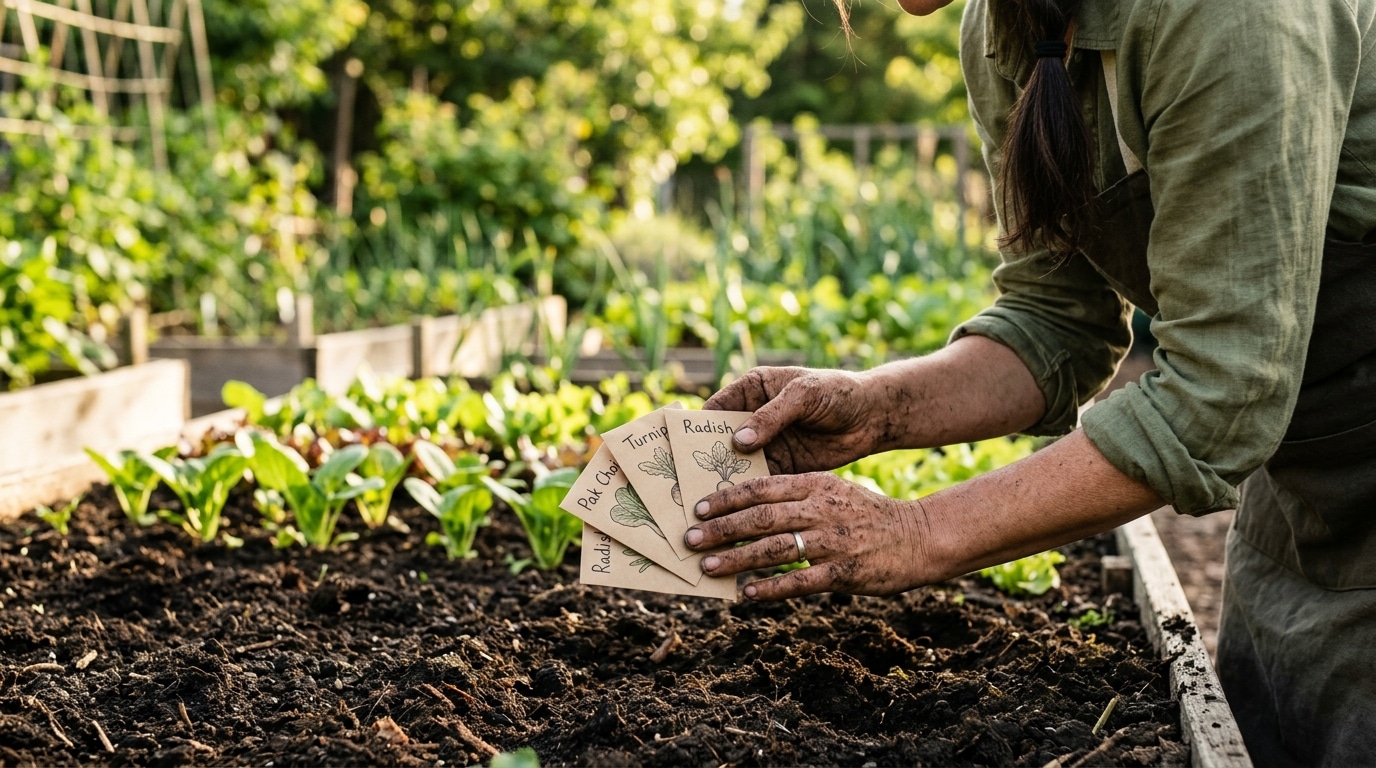 Semis de légumes d'automne dans un jardin potager