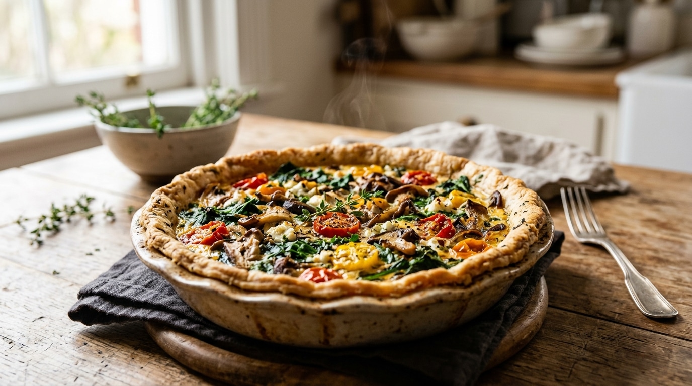 Tarte salée garnie de légumes non féculents et fromage