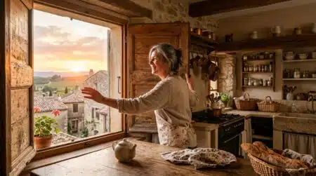Femme ouvrant les volets tôt le matin en canicule