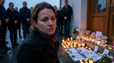 Femme recueillie lors d'une veillée nocturne émouvante