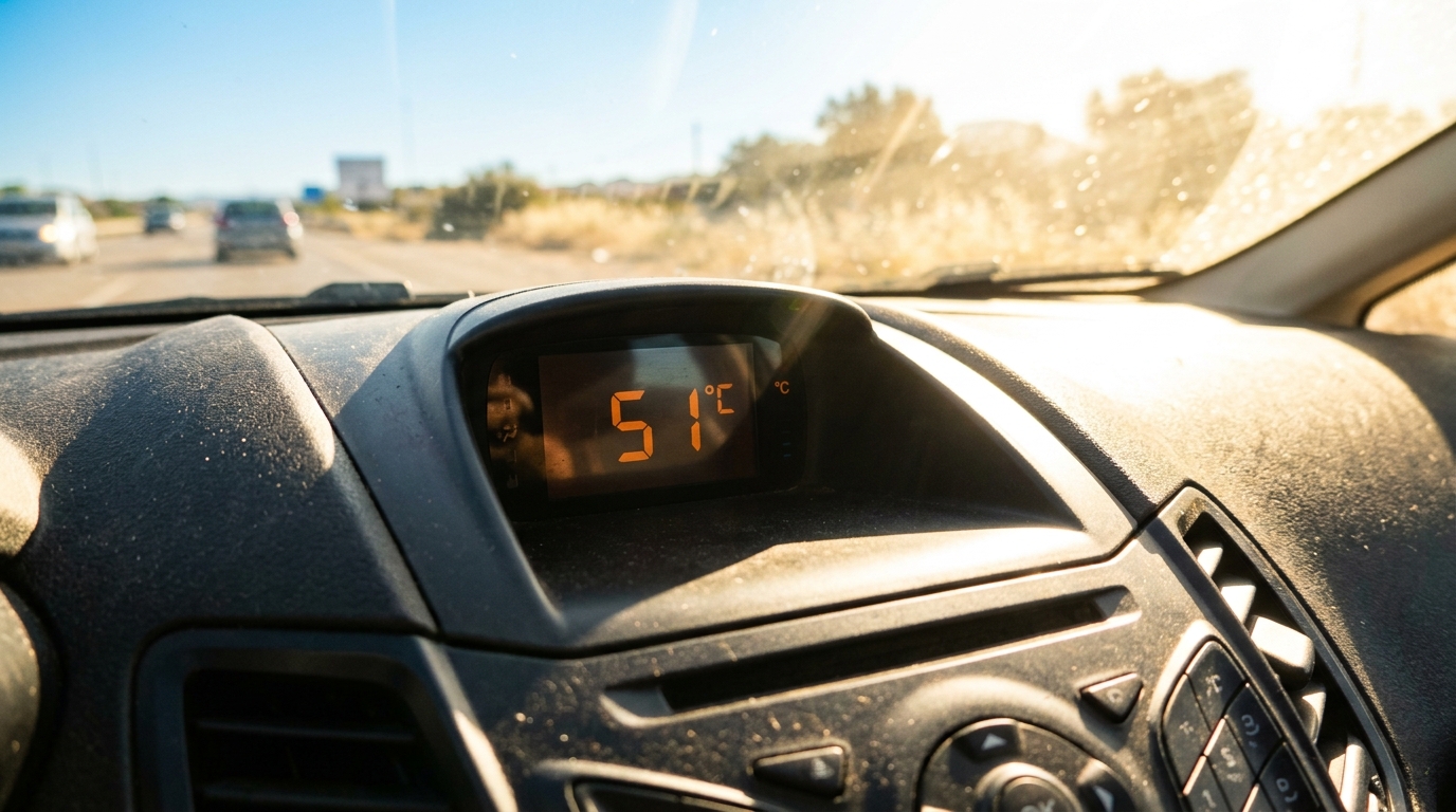 Thermomètre de voiture indiquant une chaleur extrême