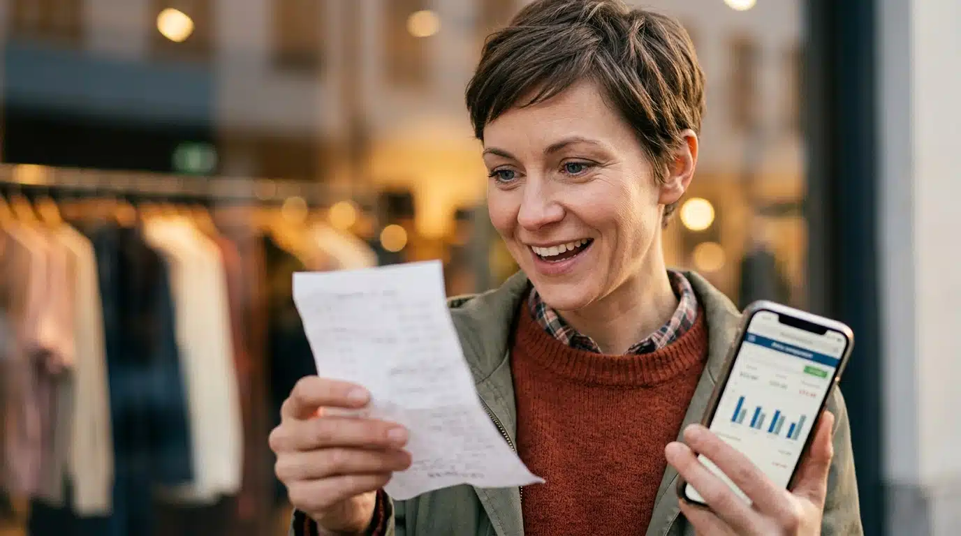 Personne consultant sa liste de courses avant les soldes