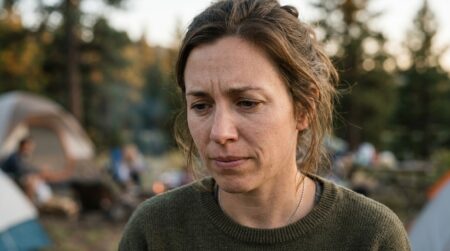 Mère inquiète penchée vers son enfant le soir