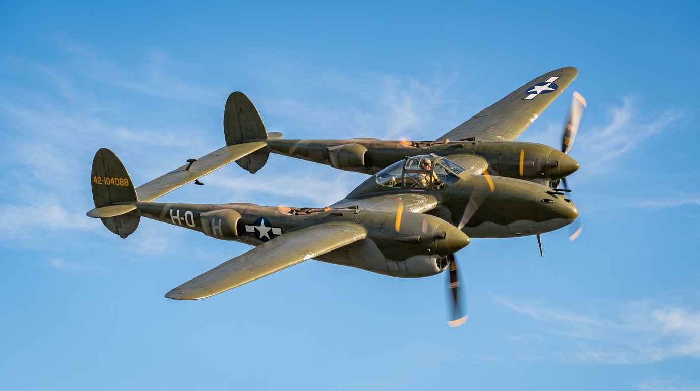 P-38 Lightning restauré volant dans le ciel