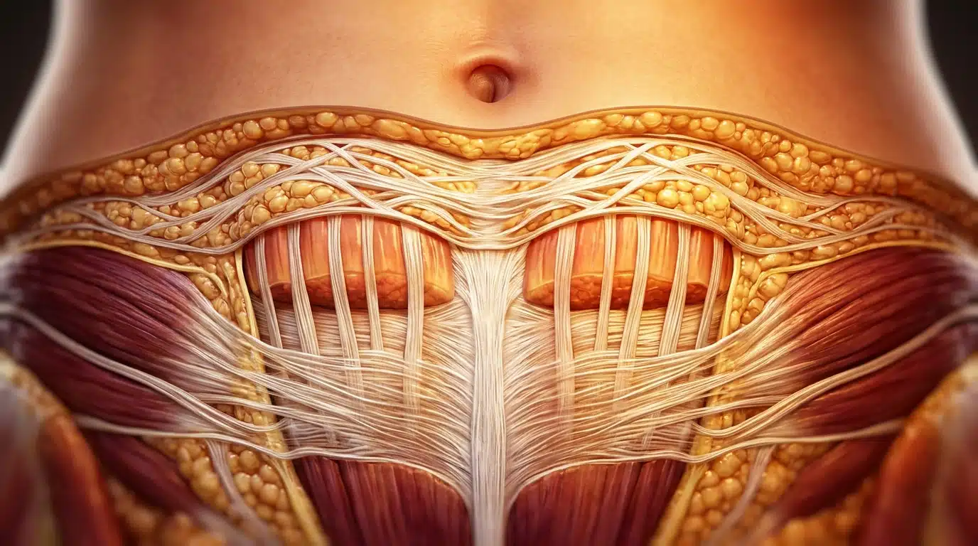 Illustration 3D de la structure fibreuse sous le nombril