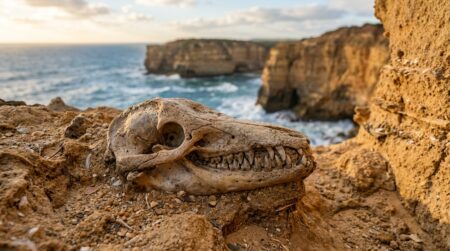 Crâne fossilisé de baleine préhistorique aux dents acérées