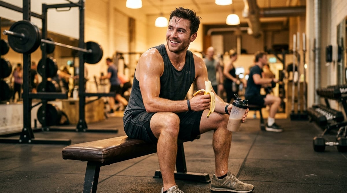 Sportif mangeant une banane après l'entraînement