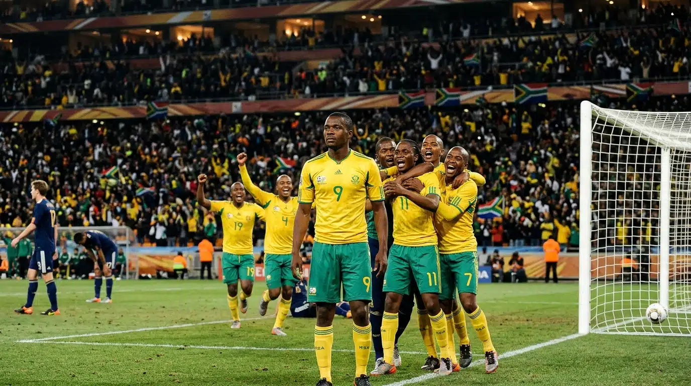 Joueur immobile pendant que ses coéquipiers célèbrent un but