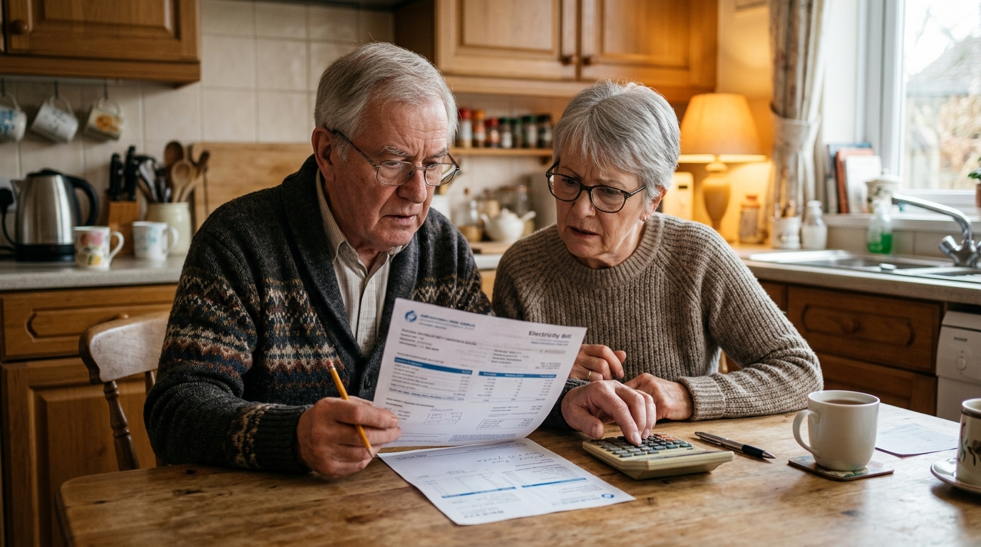 Couple de retraités examinant une facture d'électricité