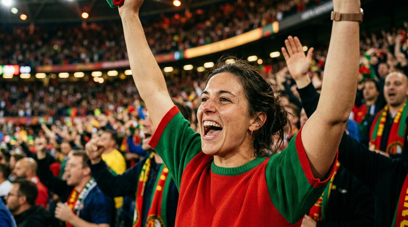 Supportrice portugaise célébrant avec passion en tribune