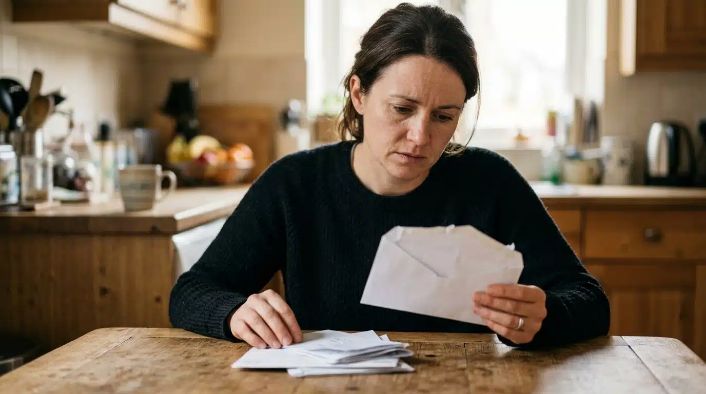 Personne inquiète en lisant une facture à la maison