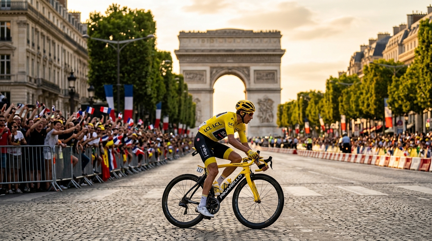 Cycliste en maillot jaune sur les Champs-Élysées à Paris