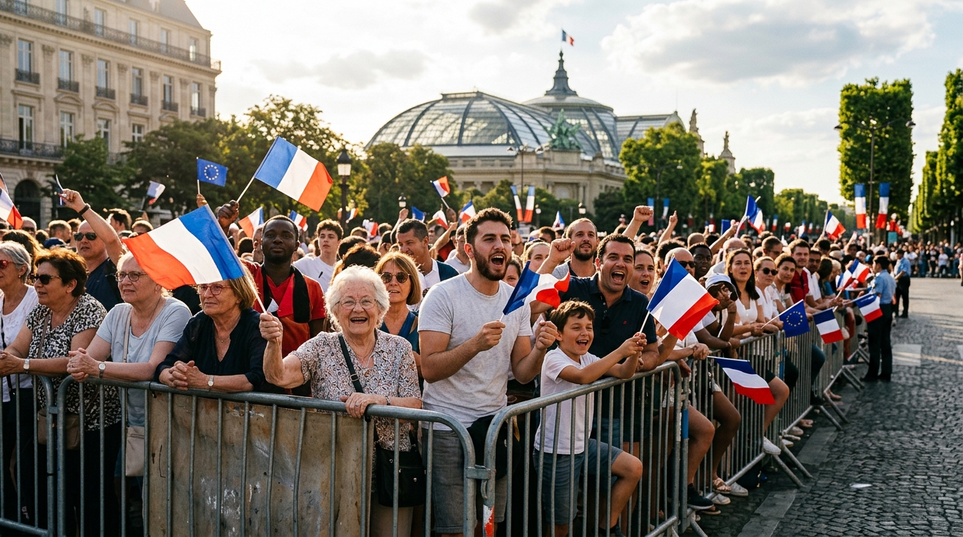 Spectateurs masse derrière les barrières pour voir le Tour