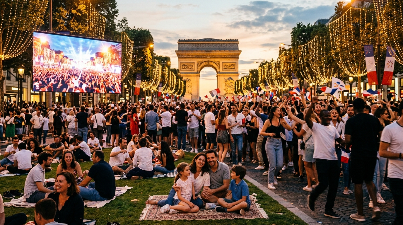 Ambiance festive au soir de l'arrivée du Tour de France