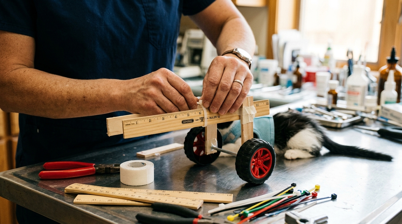 Mains assemblant un fauteuil miniature avec des règles