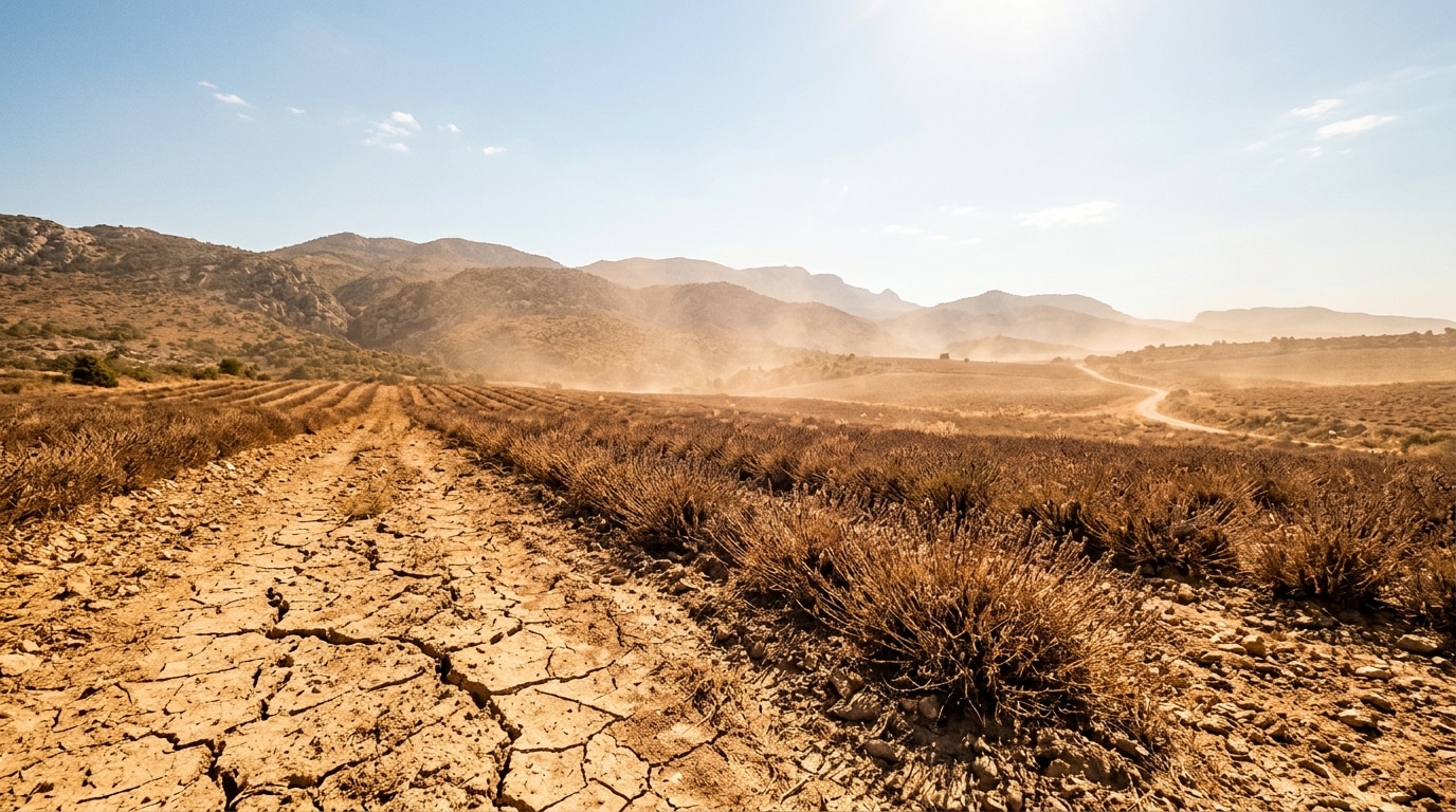 Paysage provençal écrasé par la chaleur et le soleil