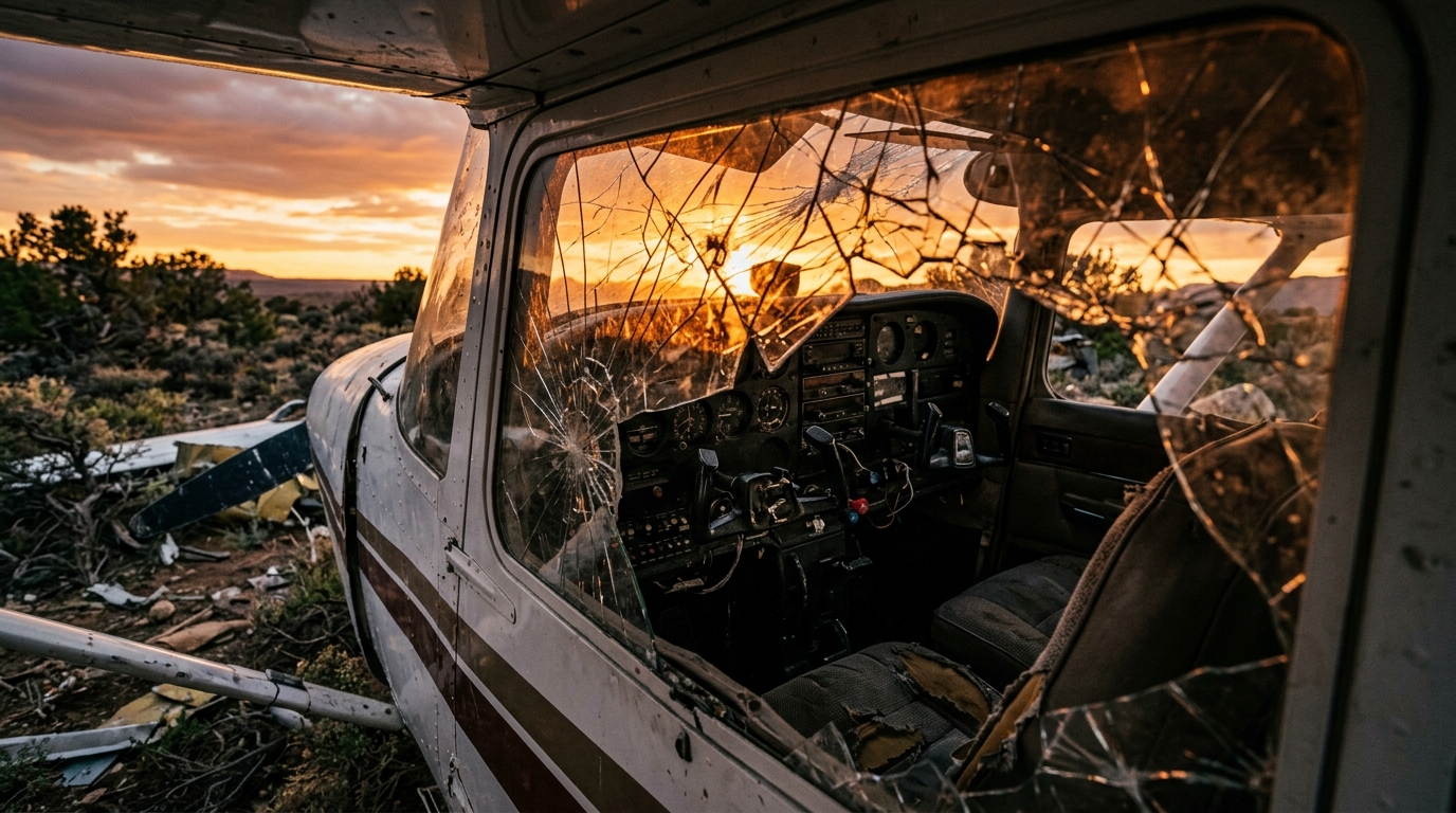 Cockpit endommagé de l'avion après l'accident