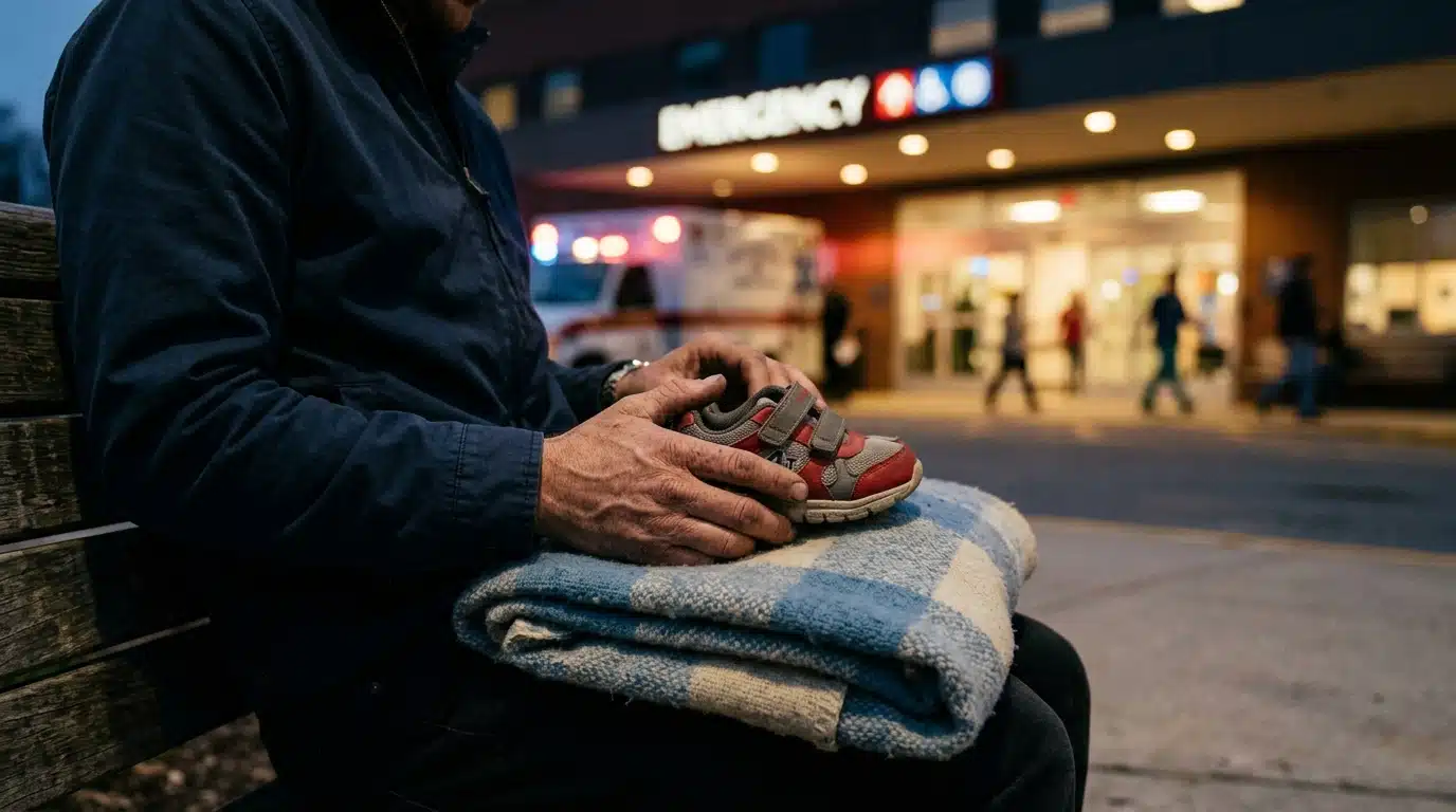 Mains d'un père tenant les affaires de son enfant